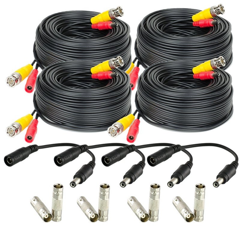 Amcrest 4-Pack 60 Feet Pre-Made All-in-One Siamese BNC Video and Power CCTV Security Camera Cable with Two Female Connectors for 960H & HD-CVI Camera and DVR (SCABLEHD60B-4pack) - Image 1